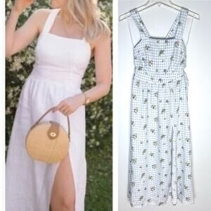 Reformation Elara Linen Midi Dress in Al Fresco Check Floral Sz 0